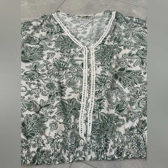 EUC Parallel Skies Smocked Waist V-Neck Blouse - Picture 11 of 12